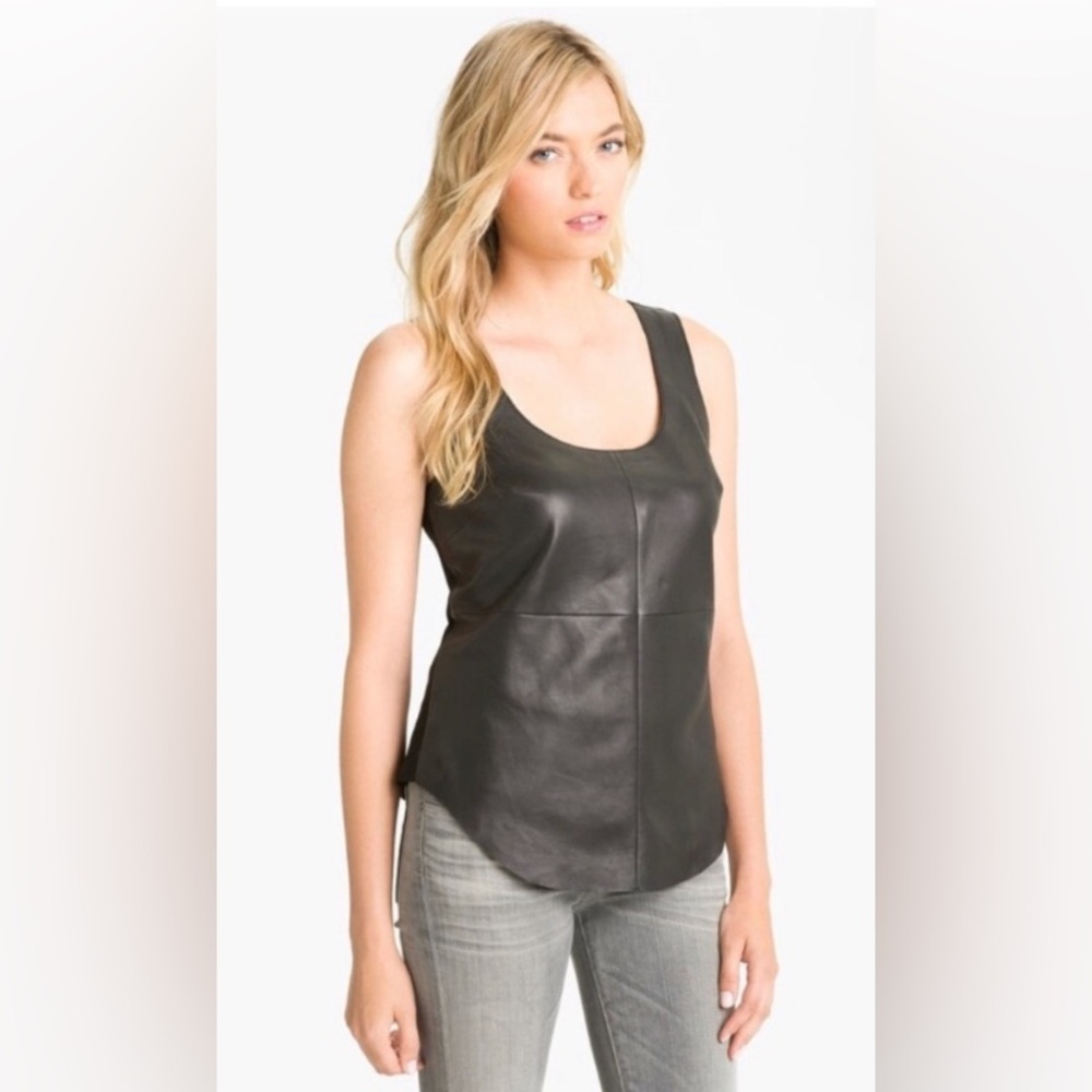 Trouvé Soft Leather Scoop Neck Curved Hem Tank